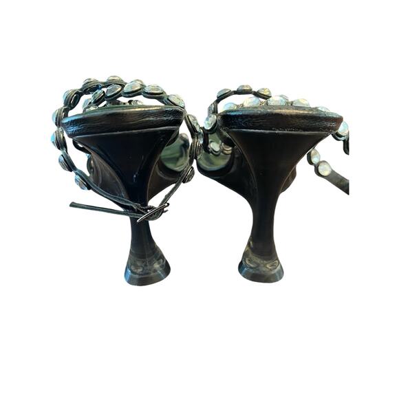 Jessica Rich Diamond Embellished Ankle Strap Wedge Sandals Square Toe Black 7/37 - Picture 8 of 13